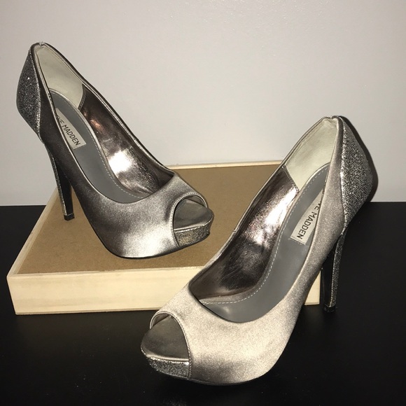 gray glitter heels